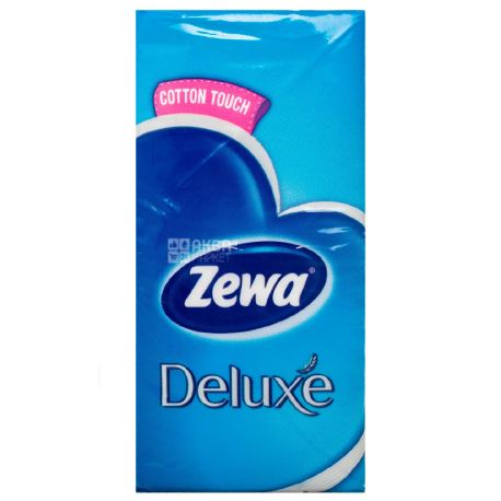 Zewa Deluxe, 10 шт., Платочки носовые бумажные Зева Делюкс, 3-х слойные