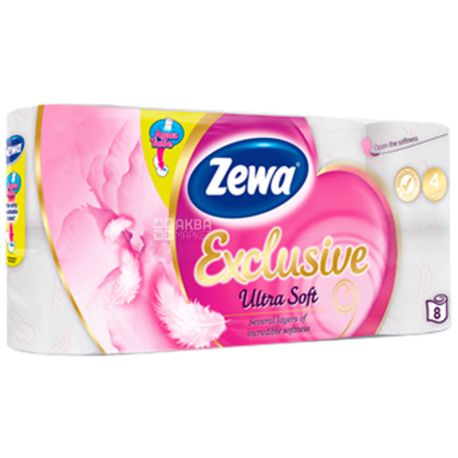 Zewa Exclusive Ultra Soft, 8 рул., Туалетная бумага Зева Эксклюзив, Ультра Софт, 4-х слойная
