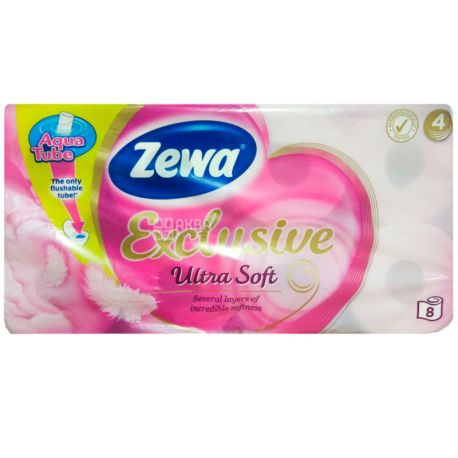 Zewa Exclusive Ultra Soft, 8 рул., Туалетная бумага Зева Эксклюзив, Ультра Софт, 4-х слойная