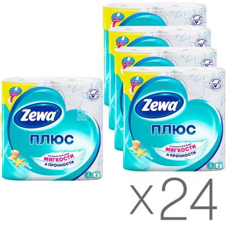 Zewa Plus, Упаковка 24 шт. по 4 рул., Туалетний папір Зева Плюс, Свіжість Океану, 2-х шаровий