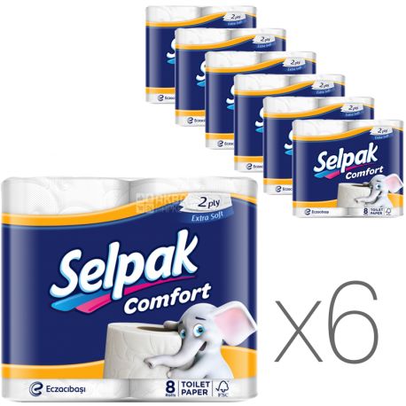 Selpak Comfort, Упаковка 6 шт. по 8 рул., Туалетная бумага Селпак Комфорт, 2-х слойная