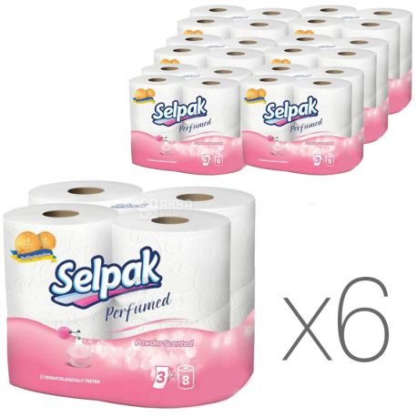 Selpak Perfumed, Упаковка 8 шт. по 6 рул., Туалетная бумага Селпак Перфомд, 3-х слойная