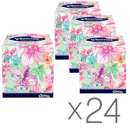 Kleenex Cube Collection XL, 24 упаковки по 100 шт., Салфетки косметические Клинекс Коллекшн, 2-х слойные, 22х22 см, белые