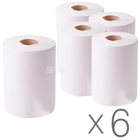 Mirus, 6 упаковок по 1 рул., Полотенца бумажные Мирус, 2-х слойные, с центральной вытяжкой, 150 м, 20х17 см