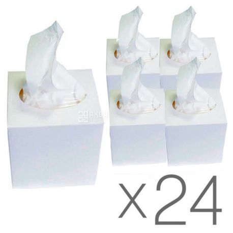 Mirus Cube, 24 упаковки по 75 шт., Салфетки косметические Мирус, 2-х слойные, 20х17 см, белые