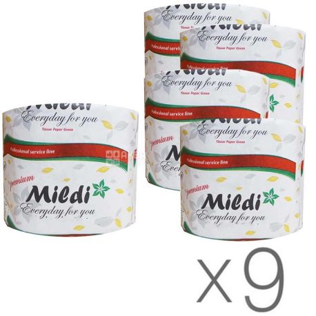 Mildi Maxi, Упаковка 9 шт. по 1 рул., Туалетная бумага Милди Макси, 2-х слойная