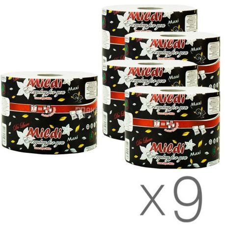 Mildi Maxi Premium, Упаковка 9 шт. по 1 рул., Туалетная бумага Милди Макси Премиум, 2-х слойная