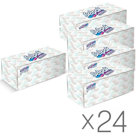 Selpak Comfort, 24 упаковки по 150 шт., Серветки косметичні Селпак Комфорт, двошарові, 21х21 см, білі