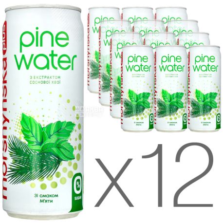 Моршинська Pine Water М'ята, 0,33 л, Упаковка 12 шт., Вода слабогазована з екстрактом соснової хвої, без цукру, ж/б