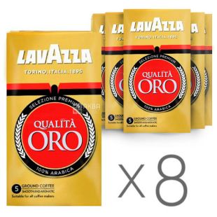 Lavazza, Qualita Oro, 8 шт. по 250 г, Кава Лавацца Оро, середнього обсмаження, мелена