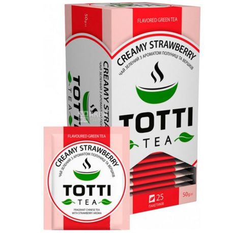 TOTTI Tea, Creamy Strawberry, 25 пак., Чай Тотті, Полуниця з вершками, зелений