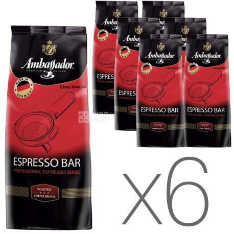Ambassador Espresso Bar, 1 кг, Упаковка 6 шт., Кава в зернах Амбассадор Еспрессо Бар