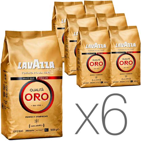 Lavazza, Qualita Oro, упаковка 6 шт. по 1 кг, Кава Лаваца, Куаліта Оро, середнього обсмаження, в зернах