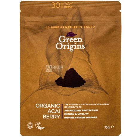 Green Origins, Порошок із ягід Асаї органічний, 75 г