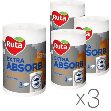 Ruta Selecta Mega Roll, Бумажные полотенца трехслойные, белые, 3 упаковки по 1 рулону