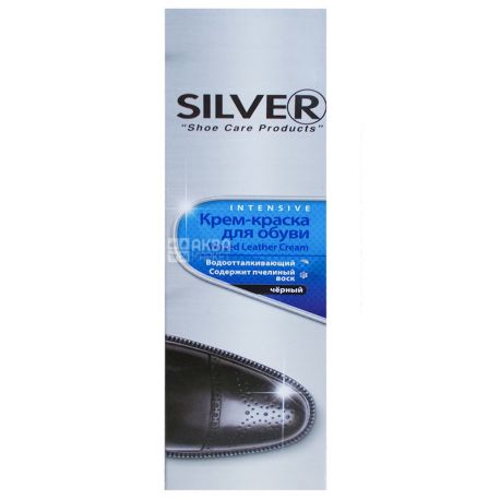 Silver, 75 ml, cream paint for shoes, Black, tube
