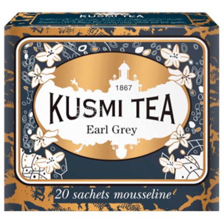 Kusmi Tea, Earl Grey, 20 пак. х 2,2 г, Чай Кусмі Ті, Ерл Грей, чорний, з бергамотом і цитрусовими