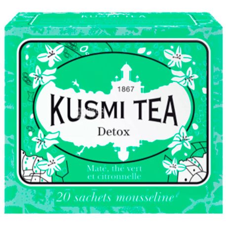 Kusmi Tea, Detox, 20 пак. х 2,2 г, Чай Кусми Ти, Детокс, зеленый с лимоном