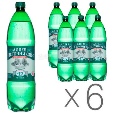 Аллея Источников, Ессентуки №17, 1,5 л, Упаковка 6 шт., Вода минеральная газированная, ПЭТ