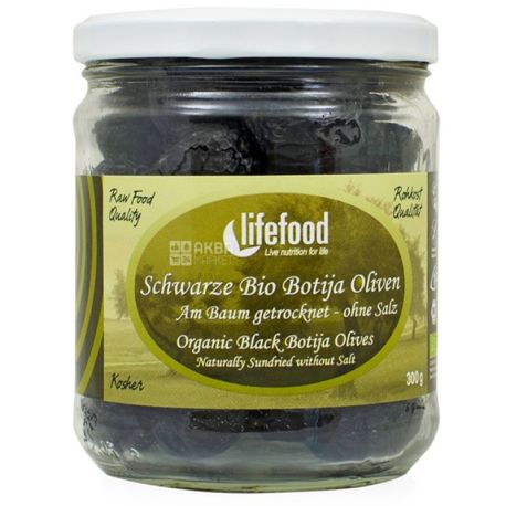 Lifefood, Black Salt-Free Olives Organic, 300 g