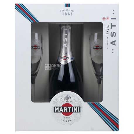 Martini Asti, Вино игристое белое, 0,75 л + 2 бокала