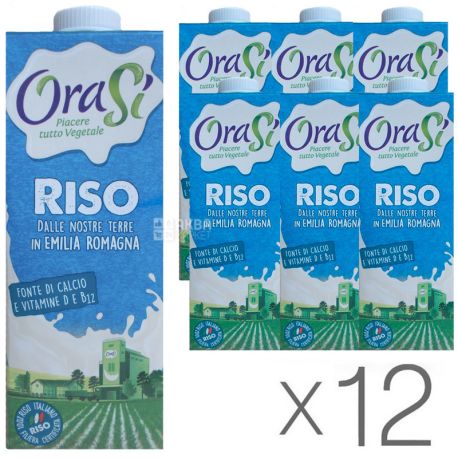 OraSi, Riso, 1l, OraSi, Rice drink, with vitamins and calcium, Pack of 12 pcs.
