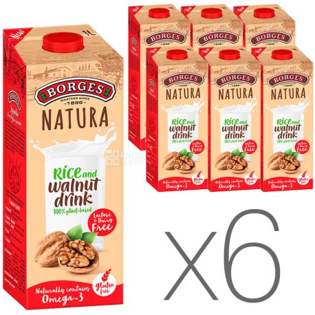 Borges, Rice and walnut drink, 1 L, Borges, Walnut and rice drink, lactose-free, Pack of 6 pcs.