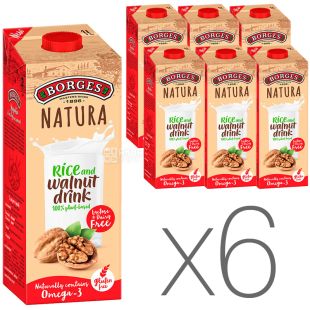 Borges, Rice and walnut drink, 1 л, Боргес, Напиток на основе грецкого ореха и риса, безлактозный, Упаковка 6 шт.