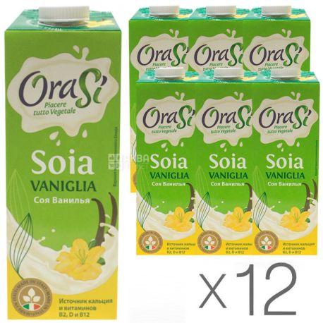 OraSi, Soia Vaniglia, 1 L, OraSi, Soy Drink with Vanilla and Calcium, Pack of 12 pcs.