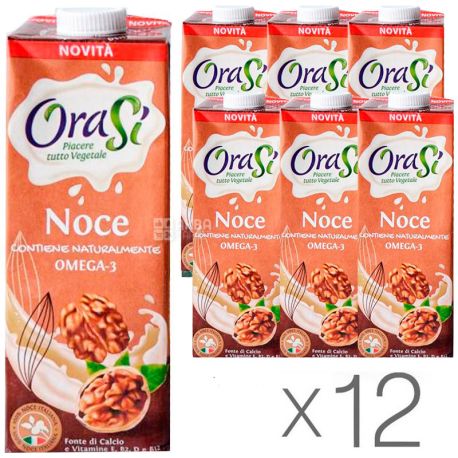 OraSi, Walnut Noce, 1 L, OraSi, Soy drink with walnut and Omega-3, Pack of 12