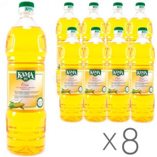 Кама, 1 л, Масло кукурузное, рафинированное, упаковка 8 шт.