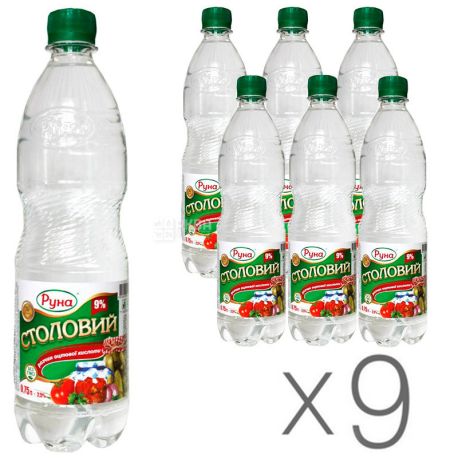 Руна, 0,75 л 9%, Оцет, столовий, упаковка 9 шт.