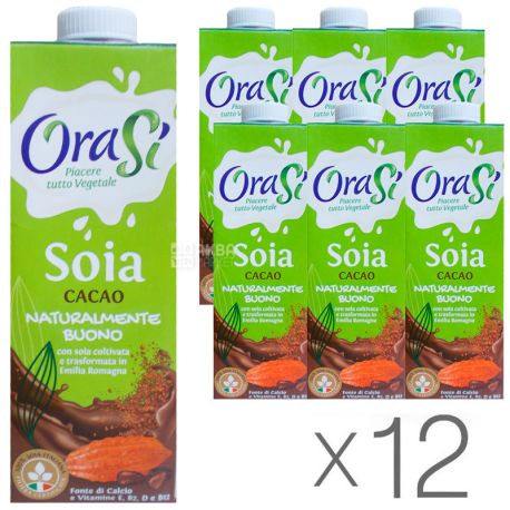 OraSi, Soia Cacao, 1 L, OraSi, Soybean drink with cocoa, fortified, Pack of 12 pcs.