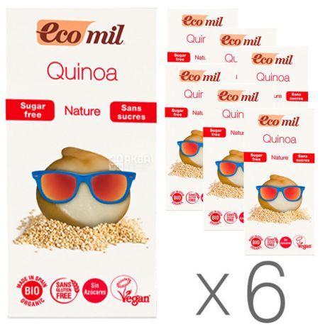 Ecomil, Quinoa, 1 л, Экомил, Растительный напиток с киноа и сиропом агавы, без сахара, Упаковка 6 шт.