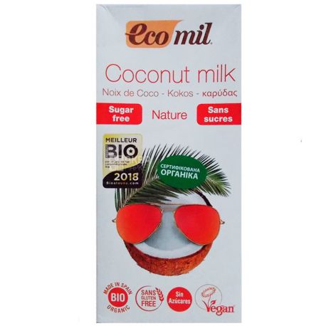  Ecomil, Coconut milk, 1 л, Екоміл, Рослинний напій, Кокос, без цукру
