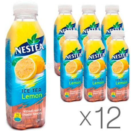 Nestea Lemon, упаковка 12 шт. по 0,5 л, Чай Нести холодный черный, Лимон