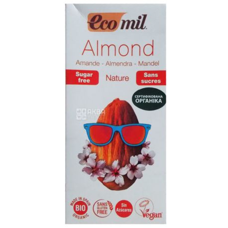 Ecomil, Almond milk, 1 л, Екоміл, Рослинний напій, Мигдаль, без цукру