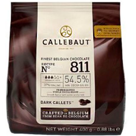  Callebaut, Belgian Chocolate, 54,5%, 400 г, Каллебаут, Бельгійський чорний шоколад, дропси