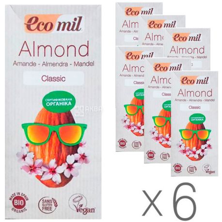 Ecomil, Almond Classic, 1l, Ekomil, Herbal drink, Gluten-free almonds, Pack of 6