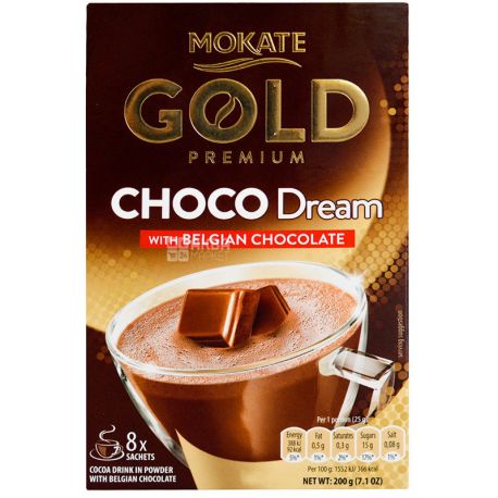 Mokate, Gold, Choco Dream with Belgian Chocolate, 8 х 25 г, Мокатэ, Голд, с бельгийским шоколадом, растворимый