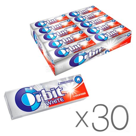Orbit White Classic, 14 г, Упаковка 30 шт., Жувальна гумка, Орбіт