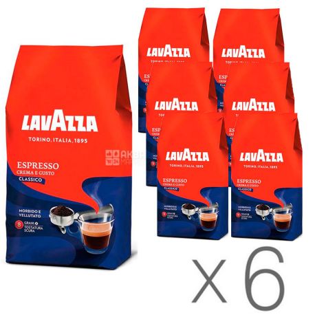 Lavazza, Espresso Crema e Gusto, упаковка 6 шт. по 1 кг, Кофе Лавацца, Эспрессо Крема э Густо, темной обжарки, в зернах