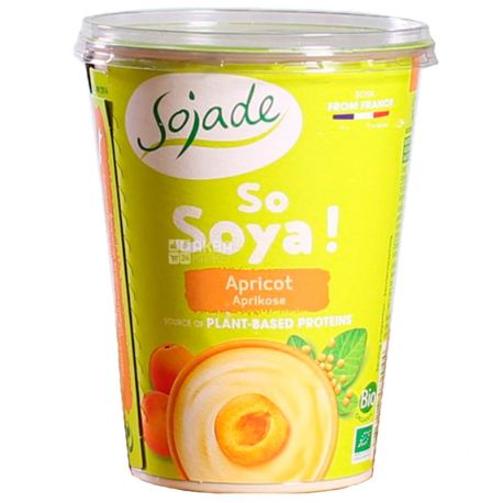 Sojade So Soya Apricot Organic, 400 г, Сояде, Йогурт соевый органический, абрикос, без глютена и лактозы