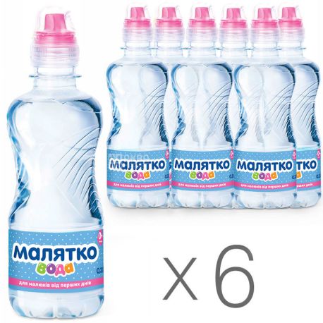 Малятко, Спорт, 0,33 л, Упаковка 6 шт., Вода дитяча негазована, з перших днів життя, ПЕТ, ПЕТ
