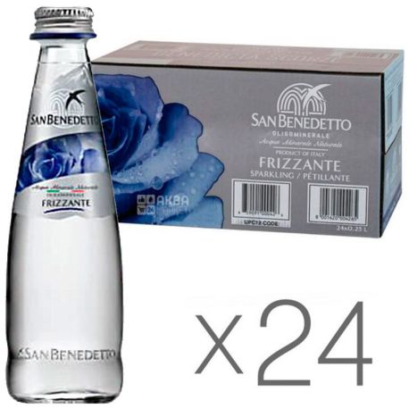 San Benedetto, 0,25 л, Упаковка 24 шт., Сан Бенедетто, Вода мінеральна газована, скло