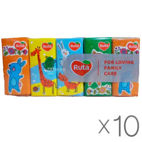 Ruta Baby, 10 упаковок по 10 шт., Хусточки носові паперові Рута, Дитячі, 3-х шарові