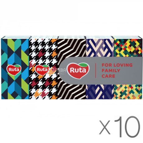 Ruta Style, 10 упаковок по 10 шт., Хусточки носові паперові Рута Стайл, 3-х шарові