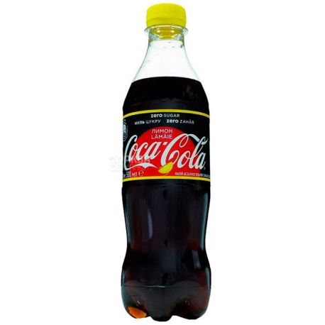 Coca-Cola Zero, Lemon, 0,5 л, Кока-Кола Зеро, Лимон, Вода солодка, низькокалорійна, ПЕТ