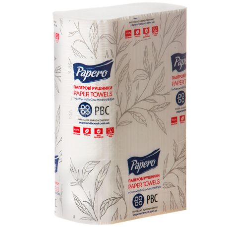 КПК, 200 аркушів, Паперові рушники, 2-х шарові, ZZ-складення, білі, 20х21 см