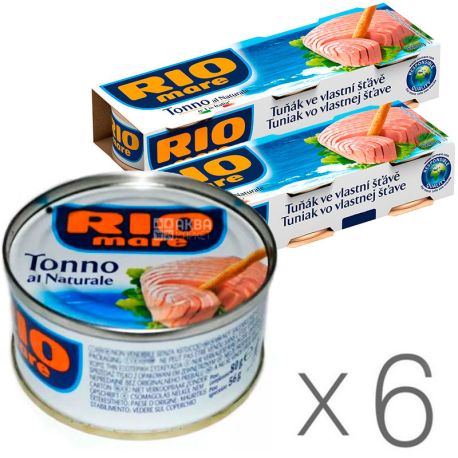 Rio Mare, Tonno al Naturale, Упаковка 6 шт. х 80 г, Рио Маре, Тунец в собственном соку